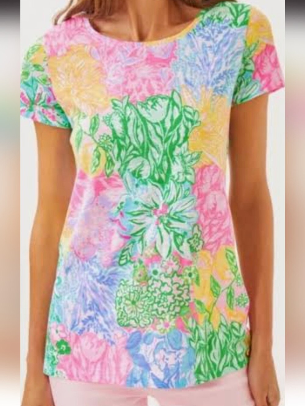 Lilly Pulitzer Floral Etta Tee In Multi Delight Patch